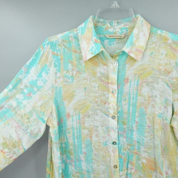 Soft Surroundings Shirt Medium Green Abstract Gauze Contrast Tunic Art to Wear - Picture 5 of 16